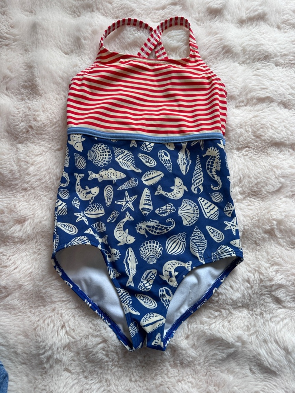 Mini-Boden Girls' Red & Blue Nautical One-Piece Swimsuit